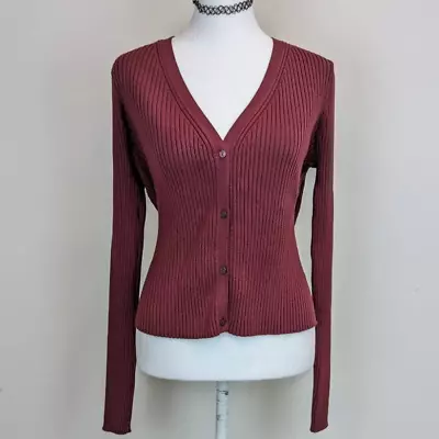 H&M Wine Burgandy Color Ribbed  Knit  Cardigan Sweater XL • $18