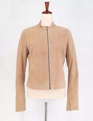 VINCE Cropped Suede Leather Zip-Front Moto Jacket Size 10 • $99.99