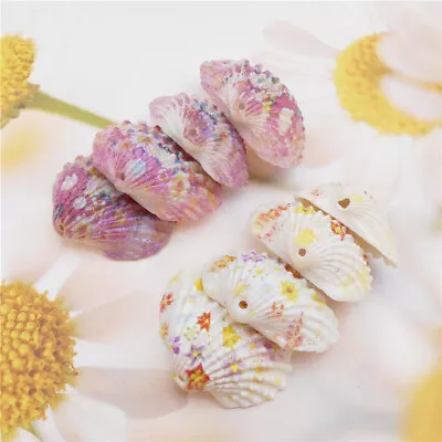 10PCS Floral Design Printed 20-25mm Cockle Shell Art Decor DIY Ornament Crafts • £3.83