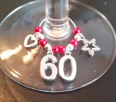 60th Birthday Gift Present Wine / Gin Glass Charm Pink & Silver  • £2.45