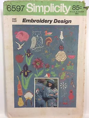 1974 Simplicity 6597 Vintage Sewing Pattern Embroidery Design One Size • $6.30