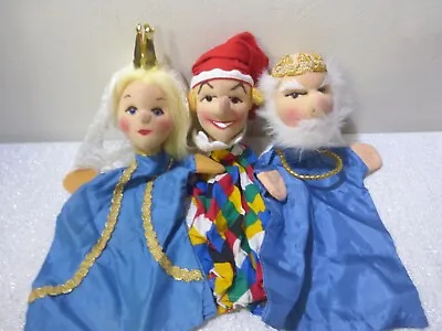 Lot Of 3 Vintage German KERSA Handmade Hand Puppets Princess King Court Jester • $45
