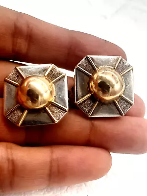 Vintage Custom 14k 925 Modernist Octagon Semi Textured Stud Earrings 13.7 Grams. • $650