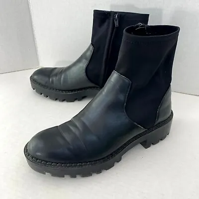 $24.50 • Buy Zara Womens Trafaluc Ankle Boots Size 38 (7.5) Black Side Zip Flat Chunky Bootie