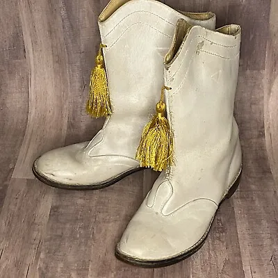 Vtg Majorette MCM Boot White W Sz Est 7.5-8 Distressed Gold Tassel Marching Band • $32