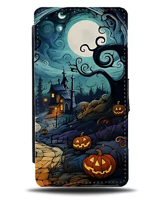 Halloween Woods Flip Wallet Case Pumpkin Haunted House Mansion Full Moon DA60 • £19.99