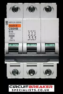 MERLIN GERIN 16 AMP CURVE B 10kA TRIPLE POLE MCB CIRCUIT BREAKER C60HB 25870 • £11.69