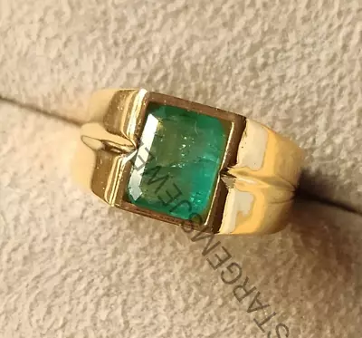 Natural Emerald 14K Yellow Gold Men's Ring Emerald Engagement & Wedding Ring. • $510