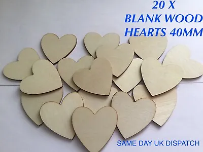 20 X Blank Wooden Heart Shapes Craft Shabby Chic Embellishments Art Wedding 40mm • £3.49