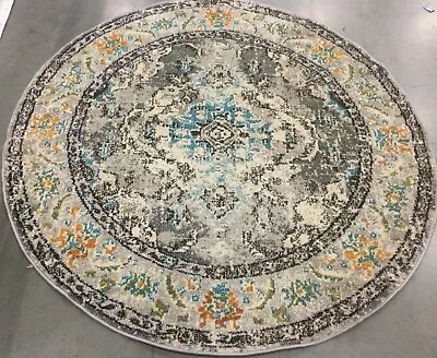 GREY / LIGHT BLUE 5' X 5' Round Flaw In Rug Reduced Price 1172654658 MNC243G-5R • $48