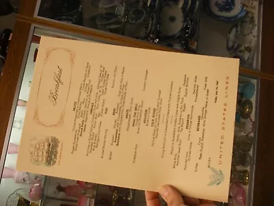 Vtg SS United States US Lines Steamship Ocean Liner Menu Breakfast July 14 1967 • $9.99