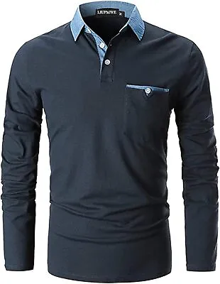 LIUPMWE Mens Long Sleeve Polo Shirts With Pocket Contrasting Colors Collar Soft  • $575.52
