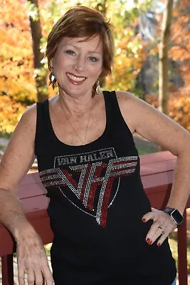 Van Halen Rhinestone Bling  Shirt Or Tank XS S M L XL XXL 1X 2X 3X 4X 5X Red Blk • £36.61