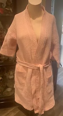 Cypress Spa Kimono Robe  Pink Square Waffle 100% Cotton Size Is Large Turkey. • $12.95