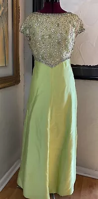 Vintage 60s Green Evening Gown Prom Dress W Beading Rhinestones Bow AS IS !READ! • $24