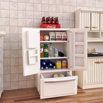 1:12 Scale Dollhouse Double Door Fridge Refrigerator Wooden Appliances Miniature • $32.44