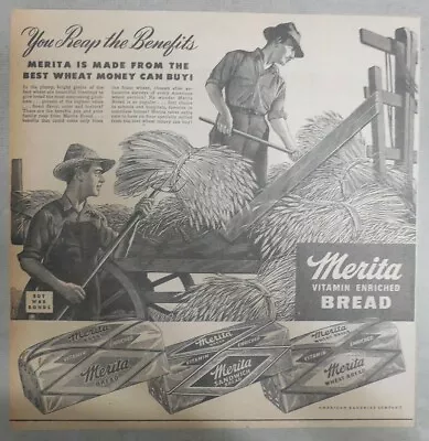 Merita Bread Ad: You Reap The Benefits From 1940's Size: 12 X 12 Inches • $15