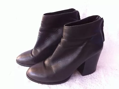 Eos Black Leather Block Heeled Ankle Boots  Size 38  • $36