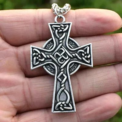 Men's Large Celtic Christian Cross Irish Knot Pendant Necklace 4mm 22  Chain • $11.99