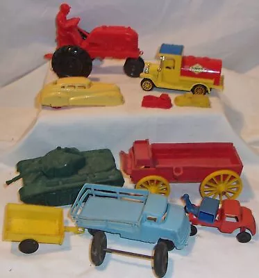 Vintage Toy Lot - Rubber Tank & Wagon Plastic Trucks And Cars Sunoco Truck + • $9