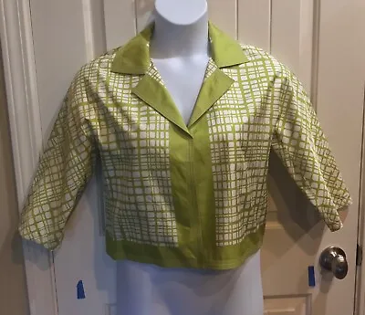 Charles Nolan Women's Chartreuse Green & White Geometric Silk Jacket  - Size S • $14