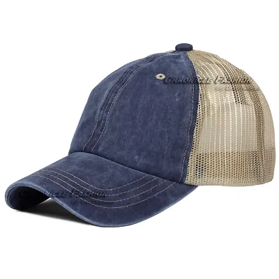 Trucker Hat Washed Cotton Mesh Back Baseball Cap Adjustable Solid Men Dad Hats • $8.95