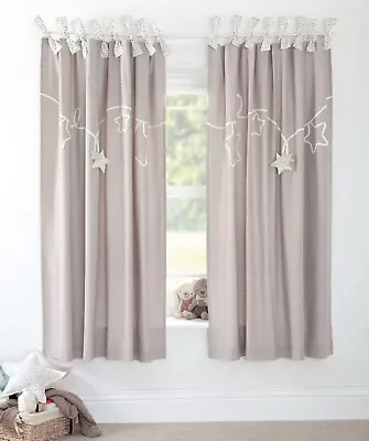 Mamas And Papas Millie & Boris Unisex Natural Nursery Lined Curtains • £45