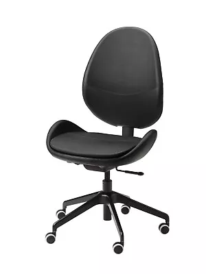 IKEA HATTEFJALL Office  Black Leather Chair With Castors Adjustable And Swivell • £59