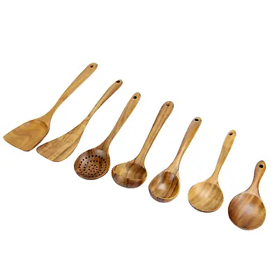 £17.99 • Buy Teak Kitchen Utensils  Set Of 7  Scratch Resistant Wooden Spoons M&W
