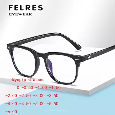 Square Anti Blue Light Myopia Nearsighted Glasses Women Full Frame Retro Glasses • $7.39