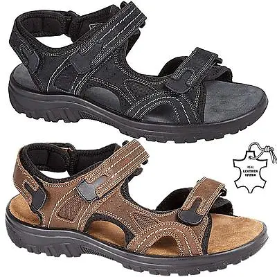 New Mens Leather Summer Sandals Walking Hiking Trekking Trail Sandals Shoes Size • £24.95