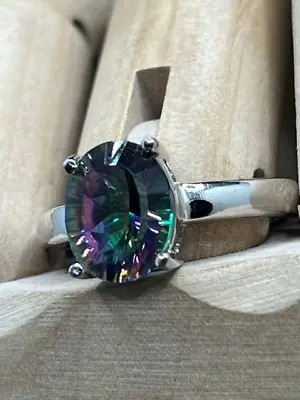 Mystic Topaz Sterling Silver Solitaire Ring Size N 4gms • £20