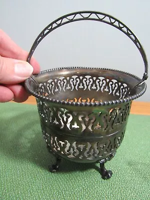 Derby Silver Co. Quadruple Plate Small Pierced Ornate Footed Handle Basket #2130 • $15