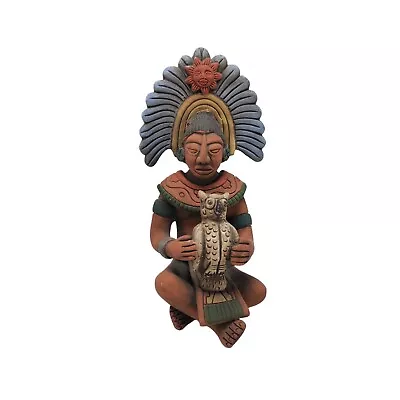 Aztec Mayan Incan Tribal Chief Owl Headdress 10  Terra Cotta Statue Figure • $106.25