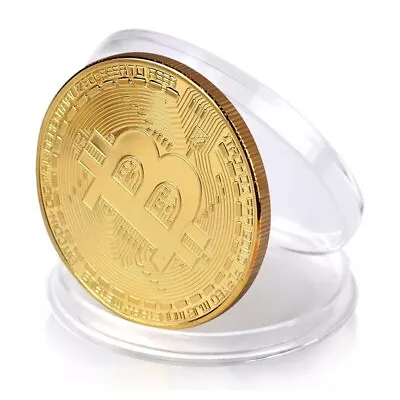 $4.95 • Buy Gold Bitcoin Commemorative Coin Collect Gold Plated Physical Crypto In Case NEW