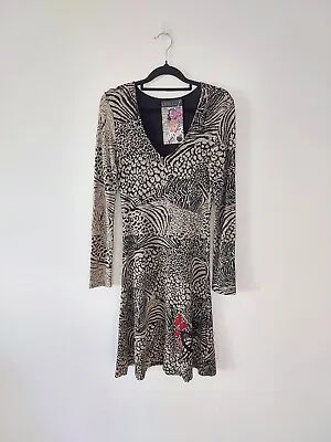 Desigual Women's Size M Printed 'Why' Stretch A-line Dress Long Sleeve • $46
