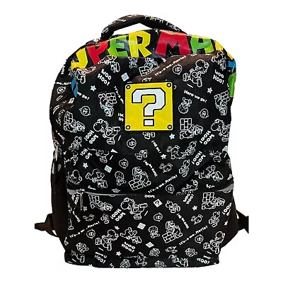 Nintendo Super Mario Bros 16  Backpack School Book Bag Tote Luigi Yoshi Black • $12.50