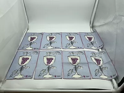 Vtg Vera Neumann Set Of 8 Cocktail Napkins Glass W Grapes Pattern Ladybug 5” X 7 • $39.95