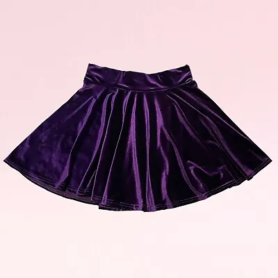 Y2k Purple Velvet Skater Rave Cyber Goth Grunge Fairy Boho Flared Mini Skirt S • $14