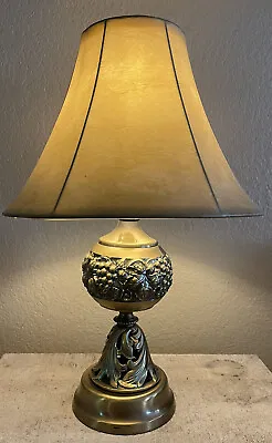 VTG Brass Lamp Grape Leaves Floral Detailing Heavy 25  Tall • $76.07