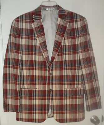 Chaps Mens Two Button Madras Plaid Blazer Cotton Sport Coat Jacket Size 40R • $33.99