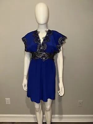 Nwt Meghan Fabulous La Sapphire Blue Silk Lace Trim Party Cocktail Dress 2 • $29.99