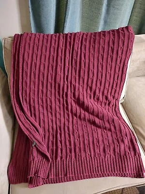 Ralph Lauren Cable Knit Throw Blanket Burgundy 50x70 Inches Tag Removed  • £38.51