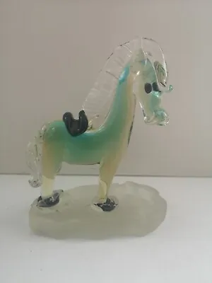 Vintage Murano Glass Horse Ashtray In Green - 19cm Tall *Damaged Ear* • £16.74