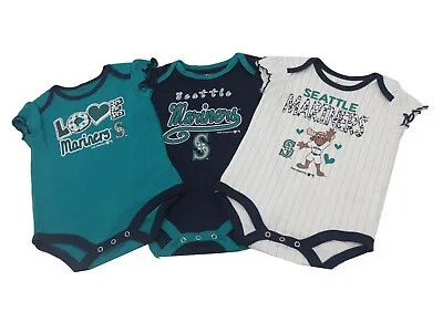Seattle Mariners MLB Genuine Girls Infant 3 Piece Creeper Bodysuit Combo Set New • $19.99