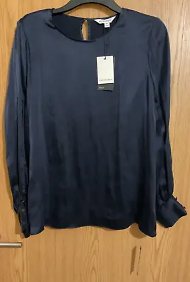 M&S Autograph Dark Navy Pure Silk Round Neck Blouse UK 18.Marks And Spencer BNWT • £40
