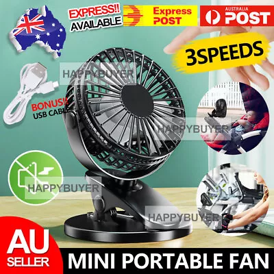 $14.85 • Buy Portable 360° Mini Fan Travel USB Rechargeable Clip On Desk Pram Car Cooling Fan