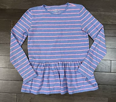 Girl's VINEYARD VINES Blue Pink Striped Peplum Long Sleeve Shirt Size L 14 • $6