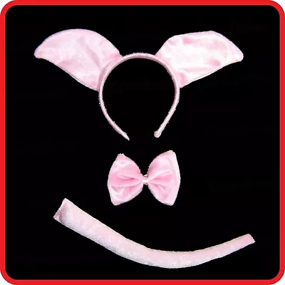 Pink Pig Piglet Headband Hairband+ears+bow Tie+tail-3pc Dress Up Set-costume • $14.99