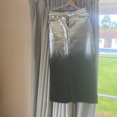 Black And Silver Metallic Jean Denim Skirt BNWT SIZE M • £35